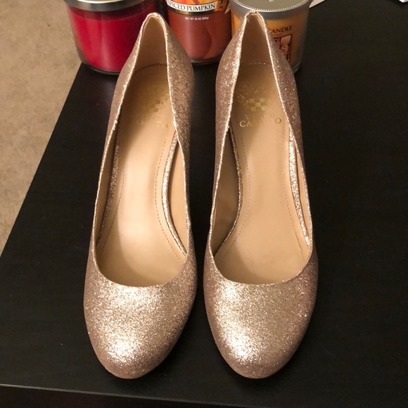 Vince Camuto Gold Glitter 3” Heels - Picture 2 of 4